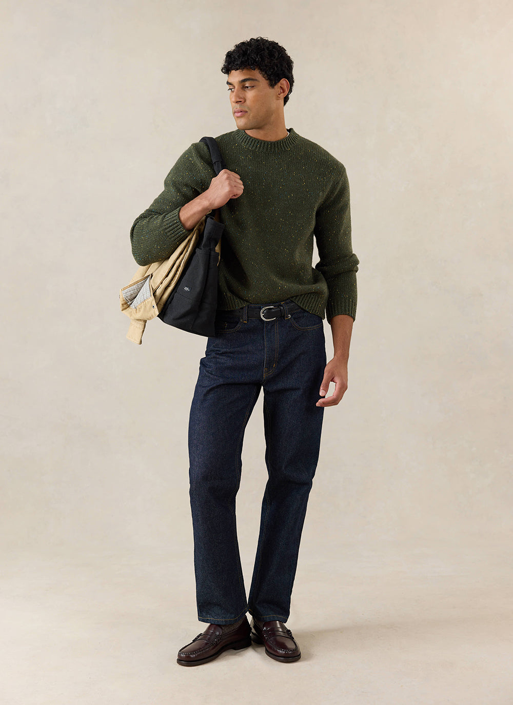 Men's Forest Green Crew Neck Jumper - Rhodes - Cotton - Percival