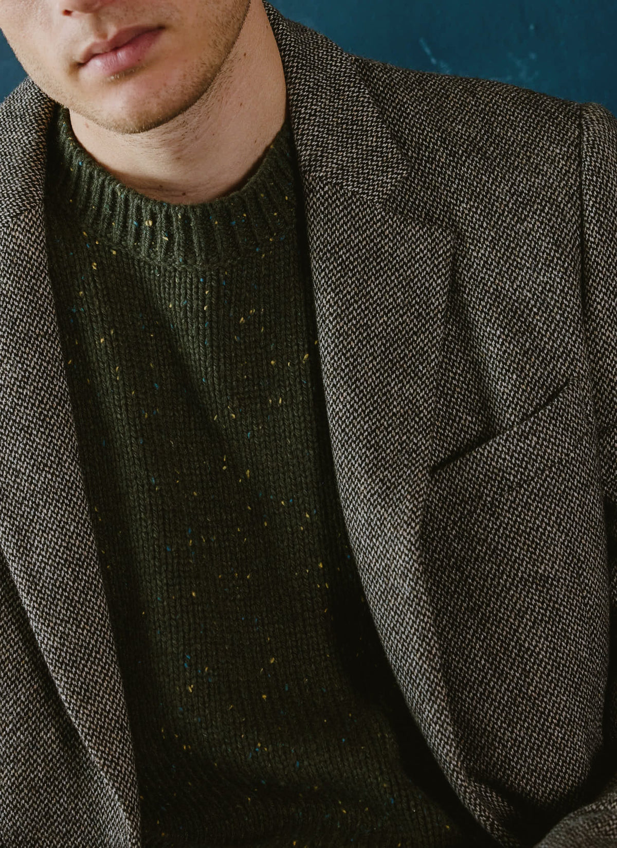 Men's Forest Green Crew Neck Jumper - Rhodes - Cotton - Percival