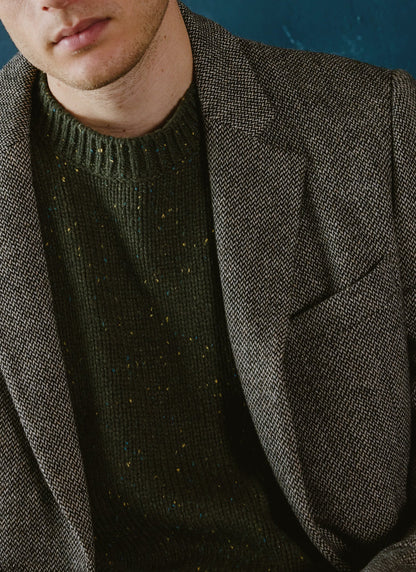 Men's Forest Green Crew Neck Jumper - Rhodes - Cotton - Percival