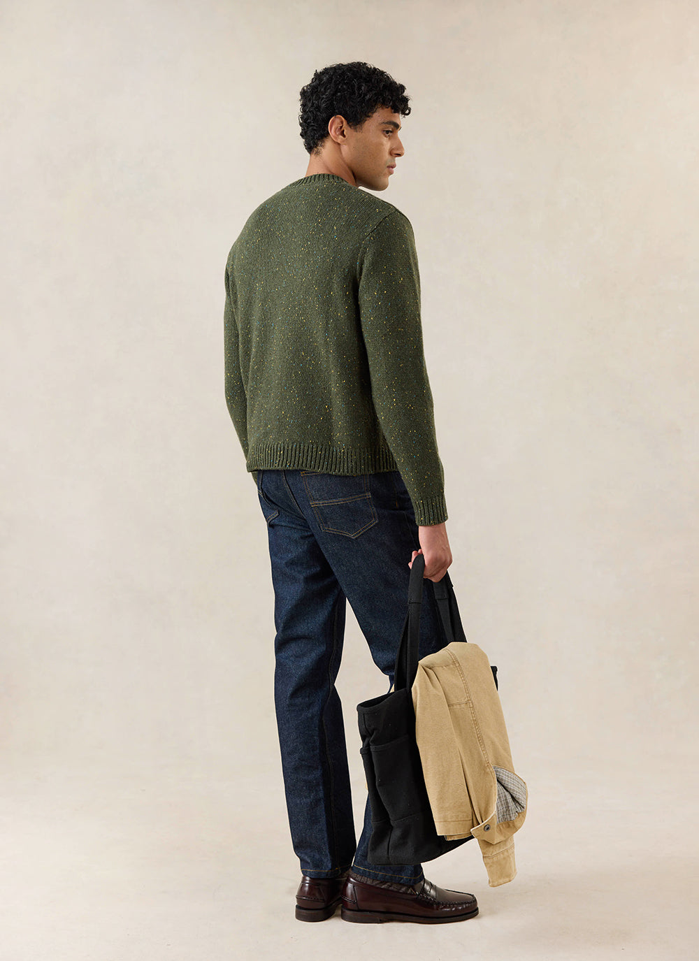 Men's Forest Green Crew Neck Jumper - Rhodes - Cotton - Percival