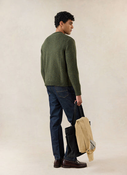 Men's Forest Green Crew Neck Jumper - Rhodes - Cotton - Percival
