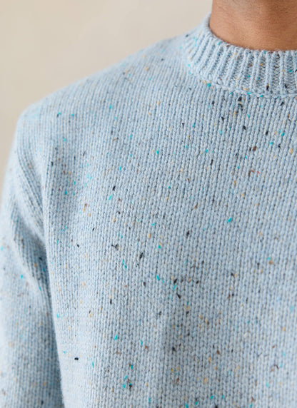 Men's Donegal Crew Neck Jumper: Rhodes - Blue - Cotton - Percival