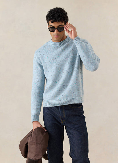 Men's Donegal Crew Neck Jumper: Rhodes - Blue - Cotton - Percival