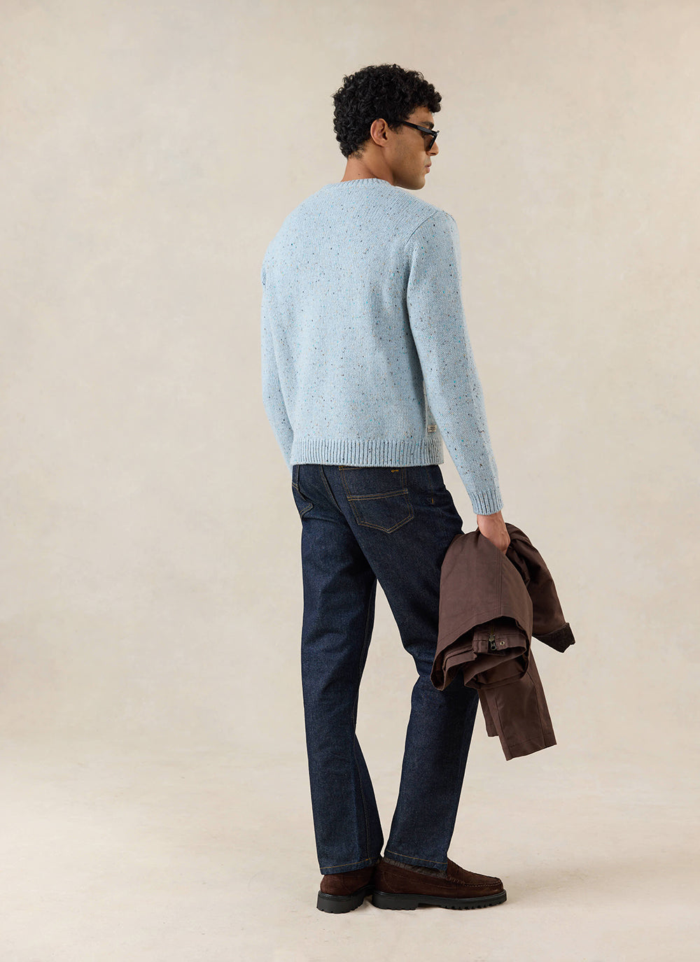 Men's Donegal Crew Neck Jumper: Rhodes - Blue - Cotton - Percival