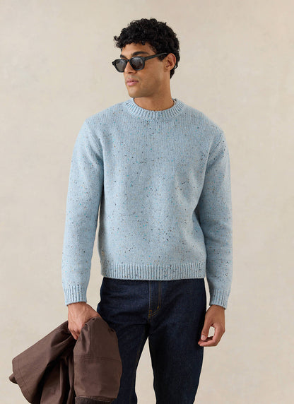 Men's Donegal Crew Neck Jumper: Rhodes - Blue - Cotton - Percival