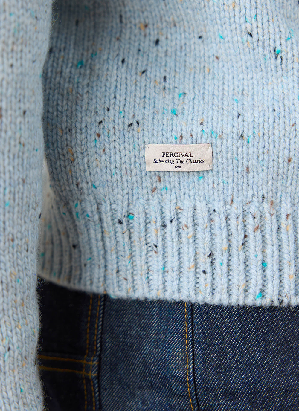 Men's Donegal Crew Neck Jumper: Rhodes - Blue - Cotton - Percival