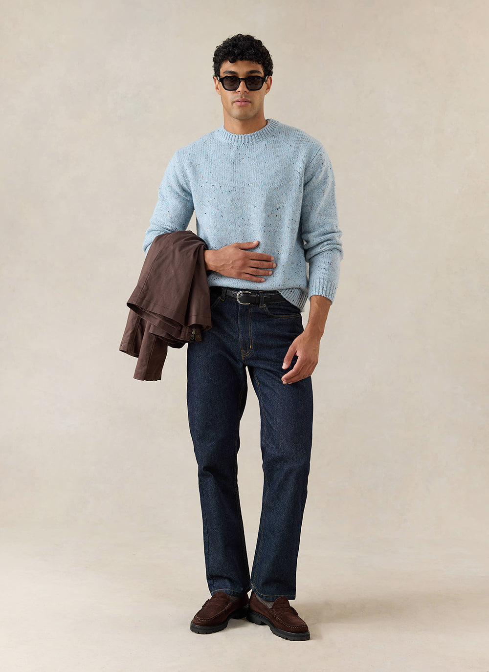 Men's Donegal Crew Neck Jumper: Rhodes - Blue - Cotton - Percival