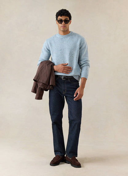 Men's Donegal Crew Neck Jumper: Rhodes - Blue - Cotton - Percival