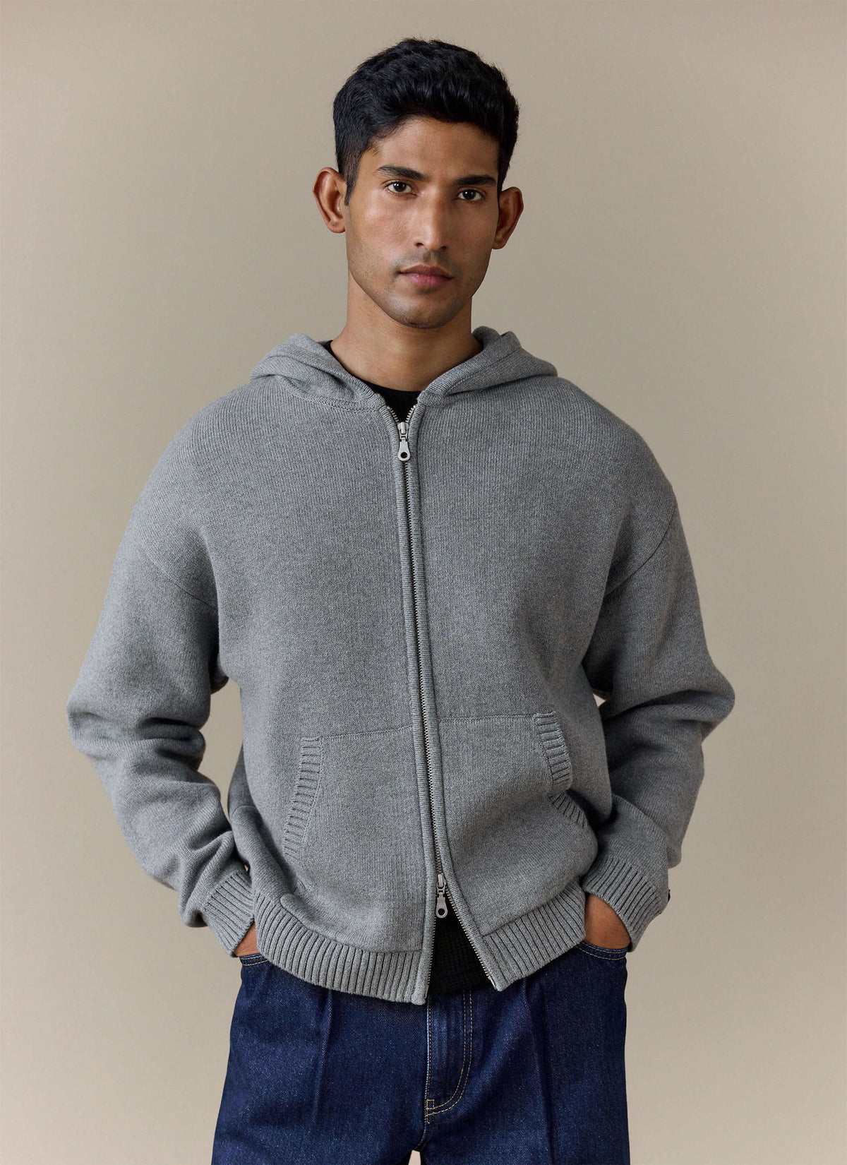 Men's Chronicle Knitted Hoodie - 100% Cotton - Grey