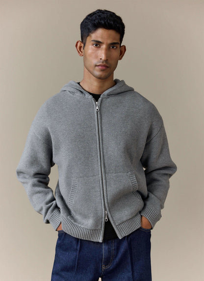 Men's Chronicle Knitted Hoodie - 100% Cotton - Grey