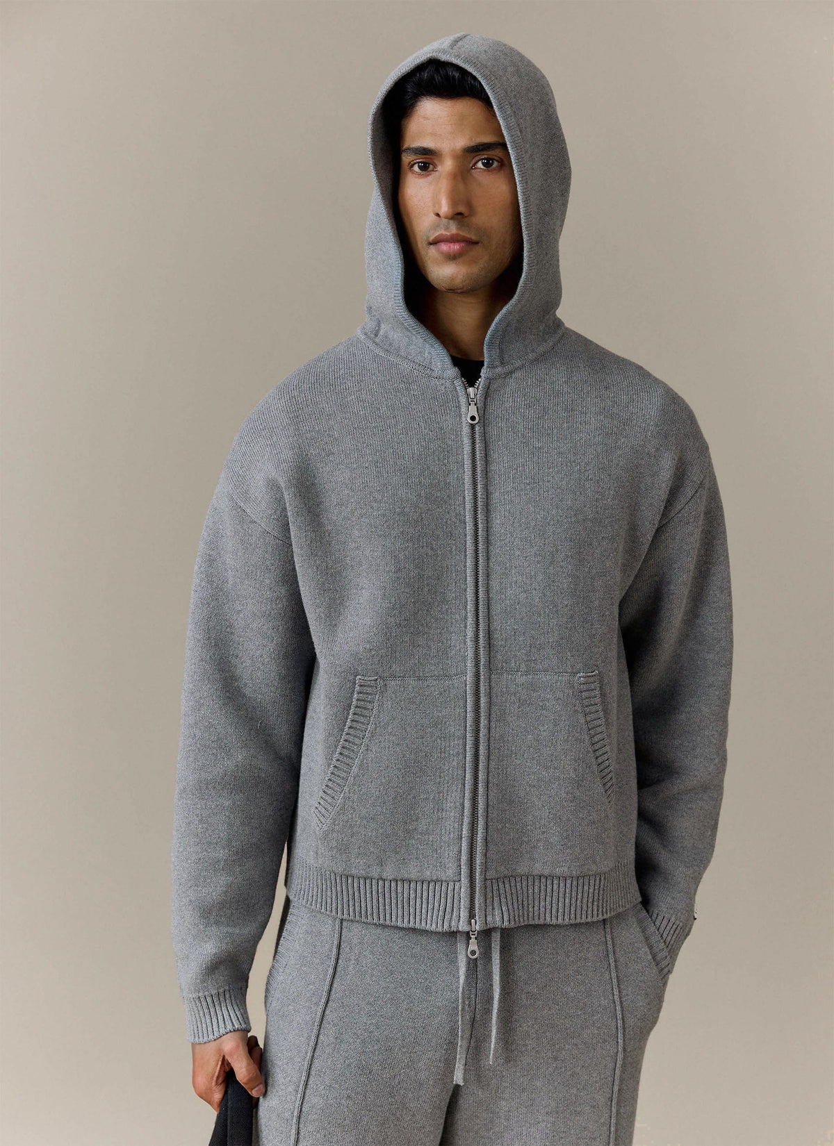 Men's Chronicle Knitted Hoodie - 100% Cotton - Grey