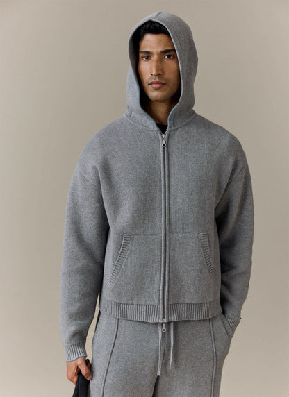 Men's Chronicle Knitted Hoodie - 100% Cotton - Grey