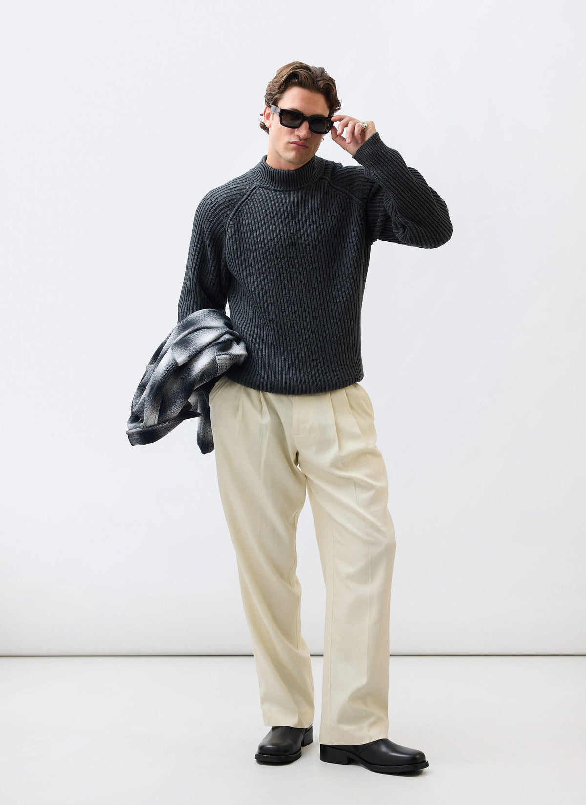 Men's Library Turtle Neck Jumper - Cotton - Charcoal