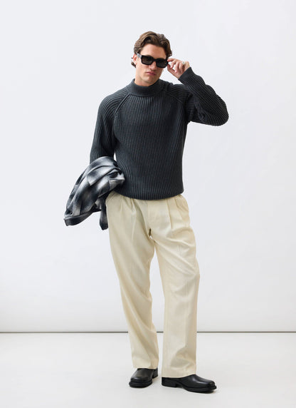 Men's Library Turtle Neck Jumper - Cotton - Charcoal