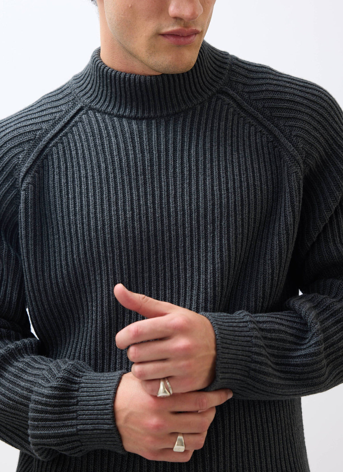 Men's Library Turtle Neck Jumper - Cotton - Charcoal