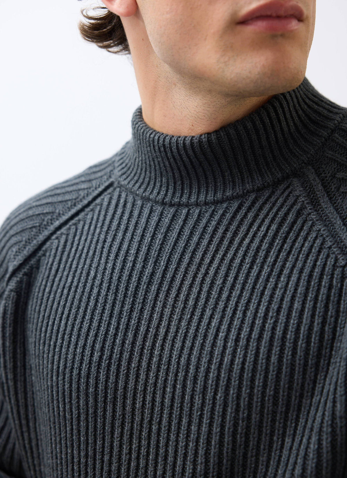 Men's Library Turtle Neck Jumper - Cotton - Charcoal