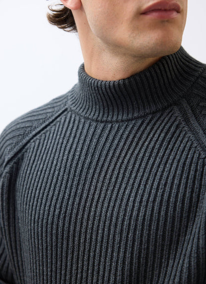 Men's Library Turtle Neck Jumper - Cotton - Charcoal