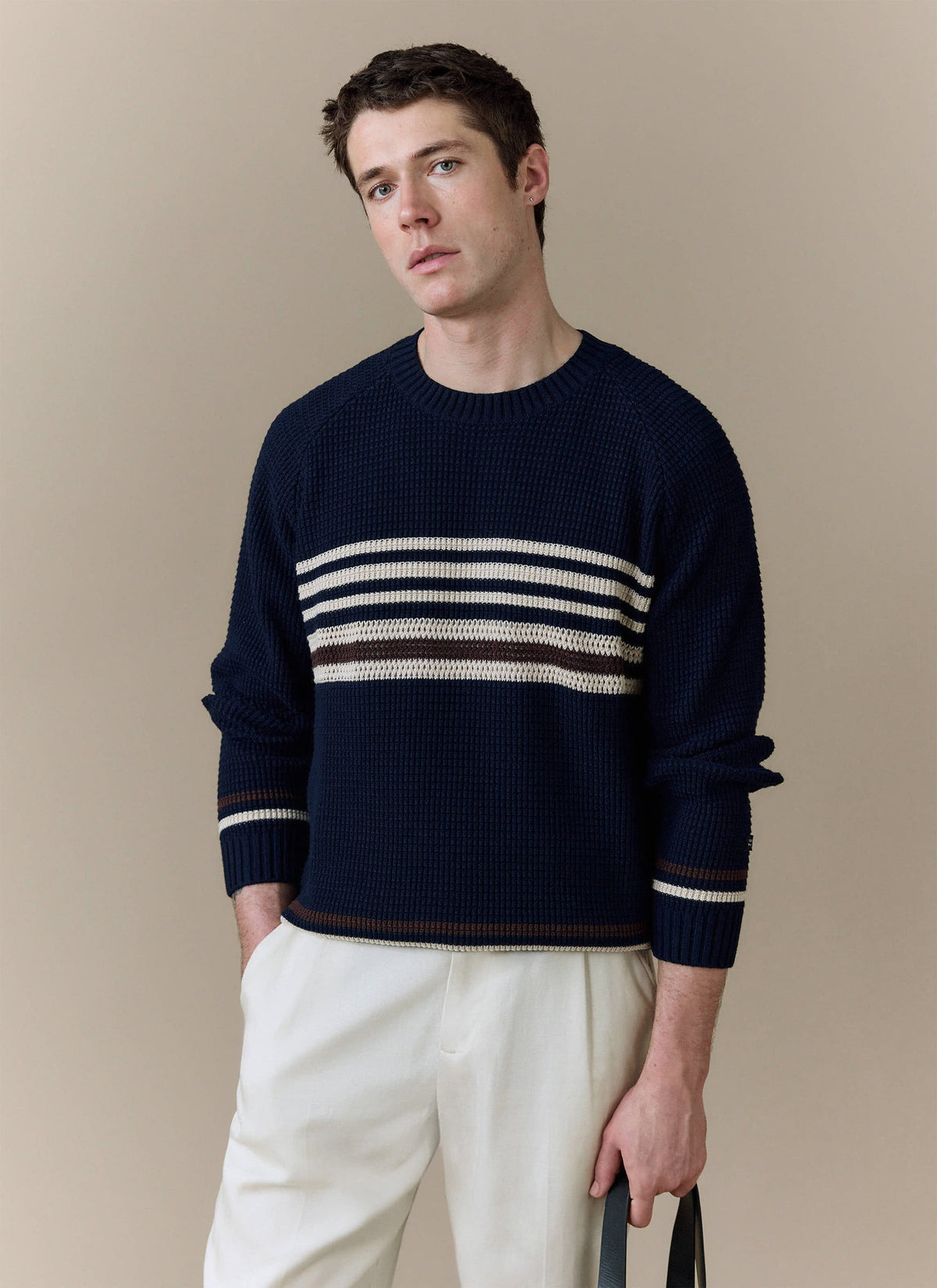 Men's Knitted Jumper - Sergio - Cotton - Navy