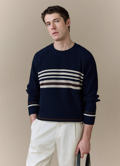 Men's Knitted Jumper - Sergio - Cotton - Navy