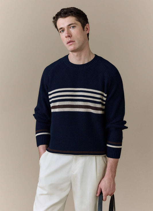 Men's Knitted Jumper - Sergio - Cotton - Navy