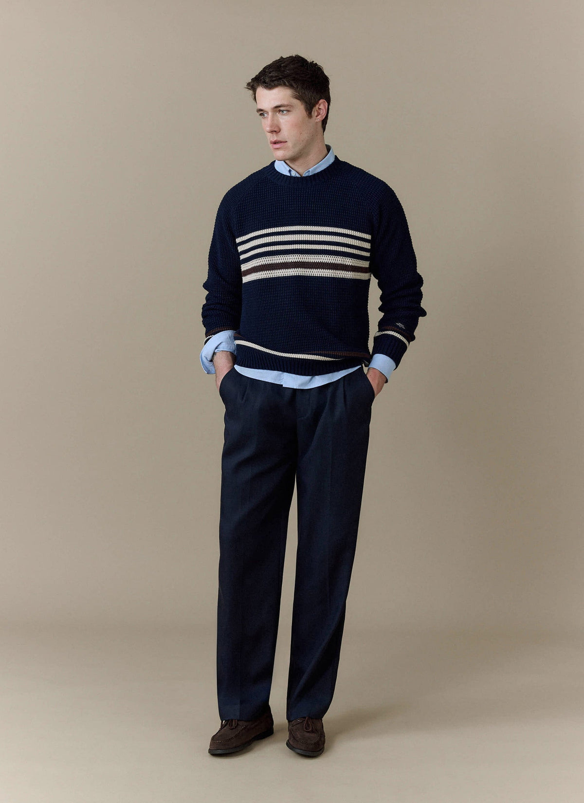 Men's Knitted Jumper - Sergio - Cotton - Navy