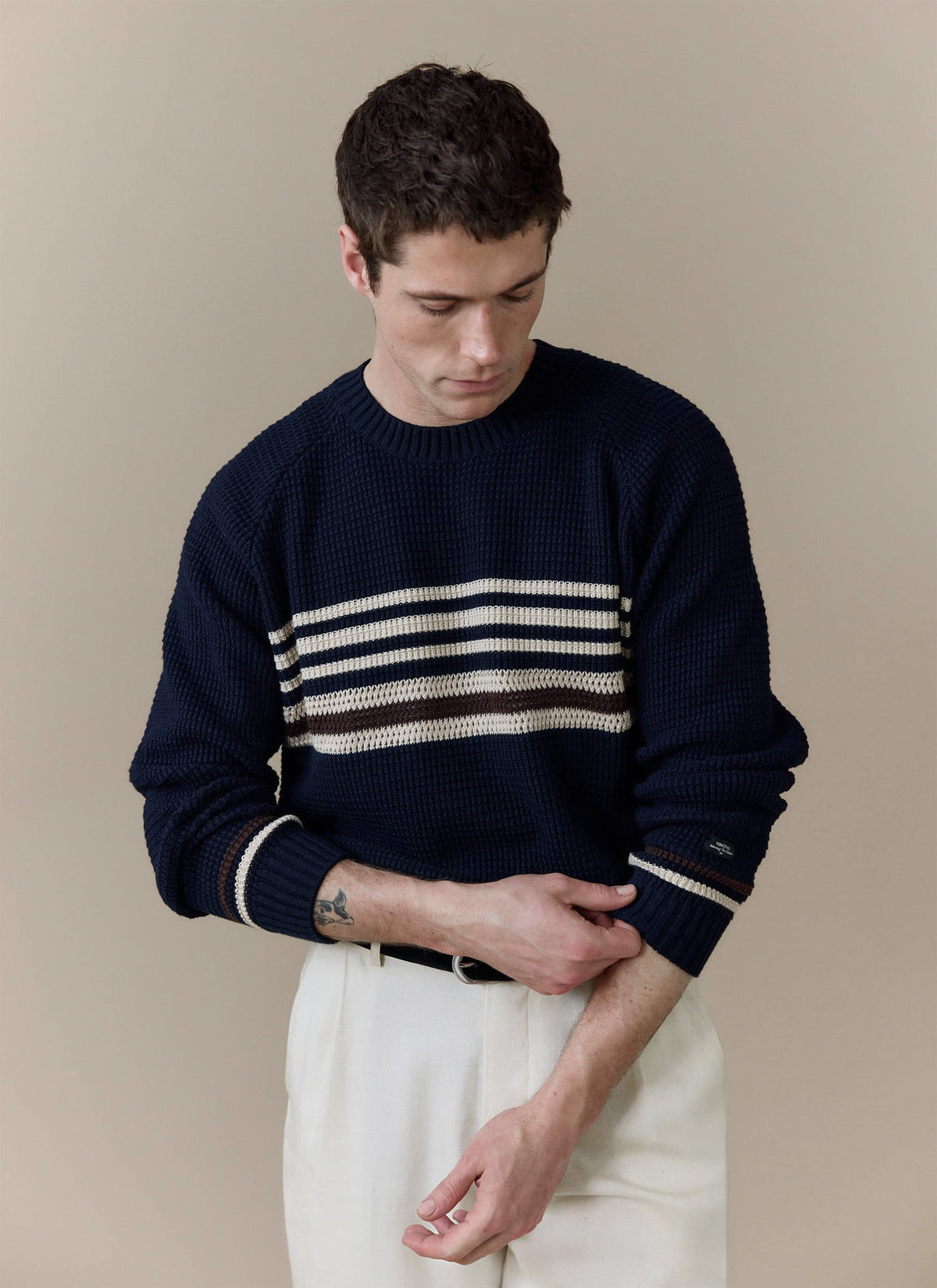Men's Knitted Jumper - Sergio - Cotton - Navy