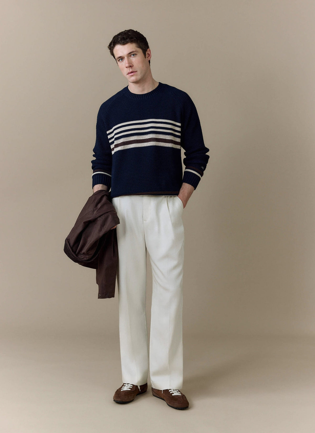 Men's Knitted Jumper - Sergio - Cotton - Navy