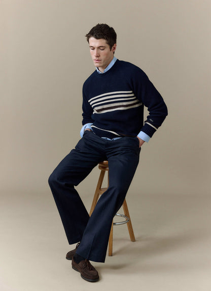 Men's Knitted Jumper - Sergio - Cotton - Navy