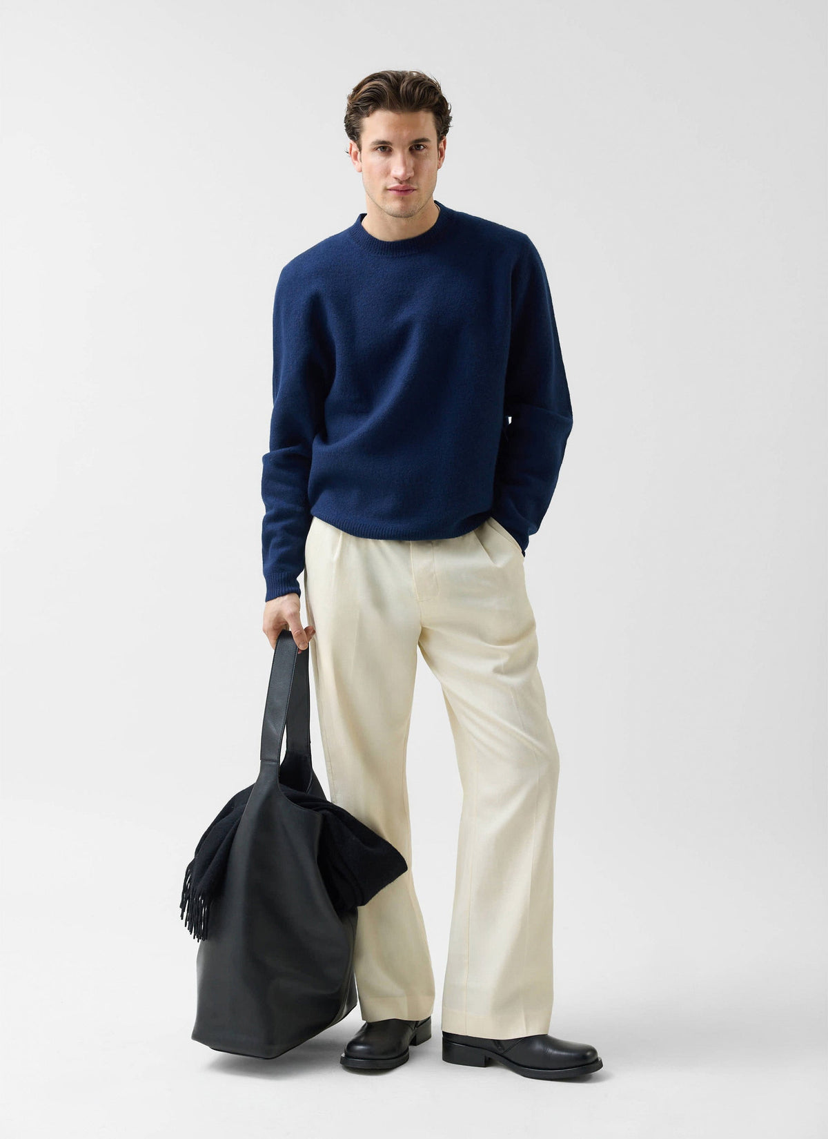 Felted Relaxed Jumper - Wool - Navy