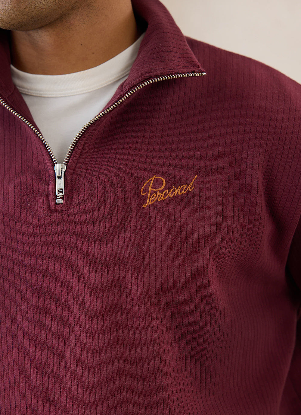 Conrad Funnel Neck 1/4 Zip Jumper - Burgundy Cotton - Percival