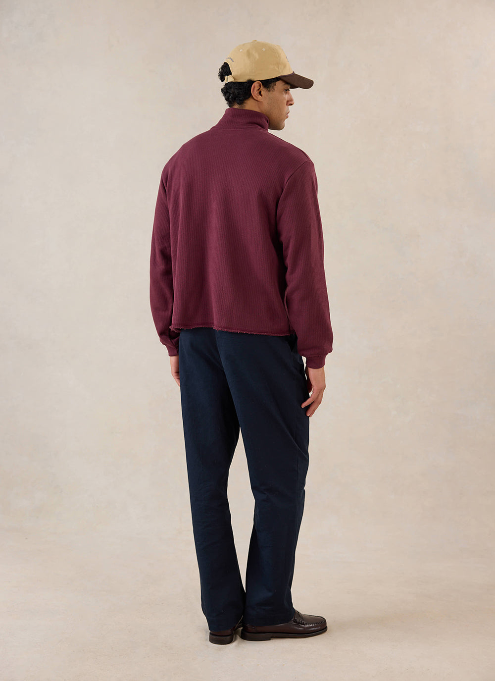 Conrad Funnel Neck 1/4 Zip Jumper - Burgundy Cotton - Percival