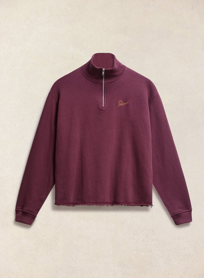 Conrad Funnel Neck 1/4 Zip Jumper - Burgundy Cotton - Percival