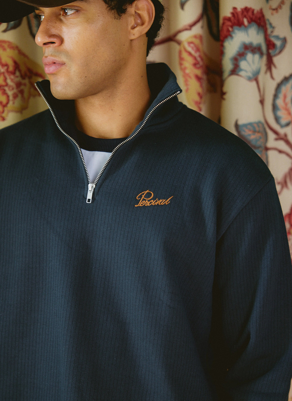 Conrad Funnel Neck 1/4 Zip Jumper - Navy Cotton - Percival