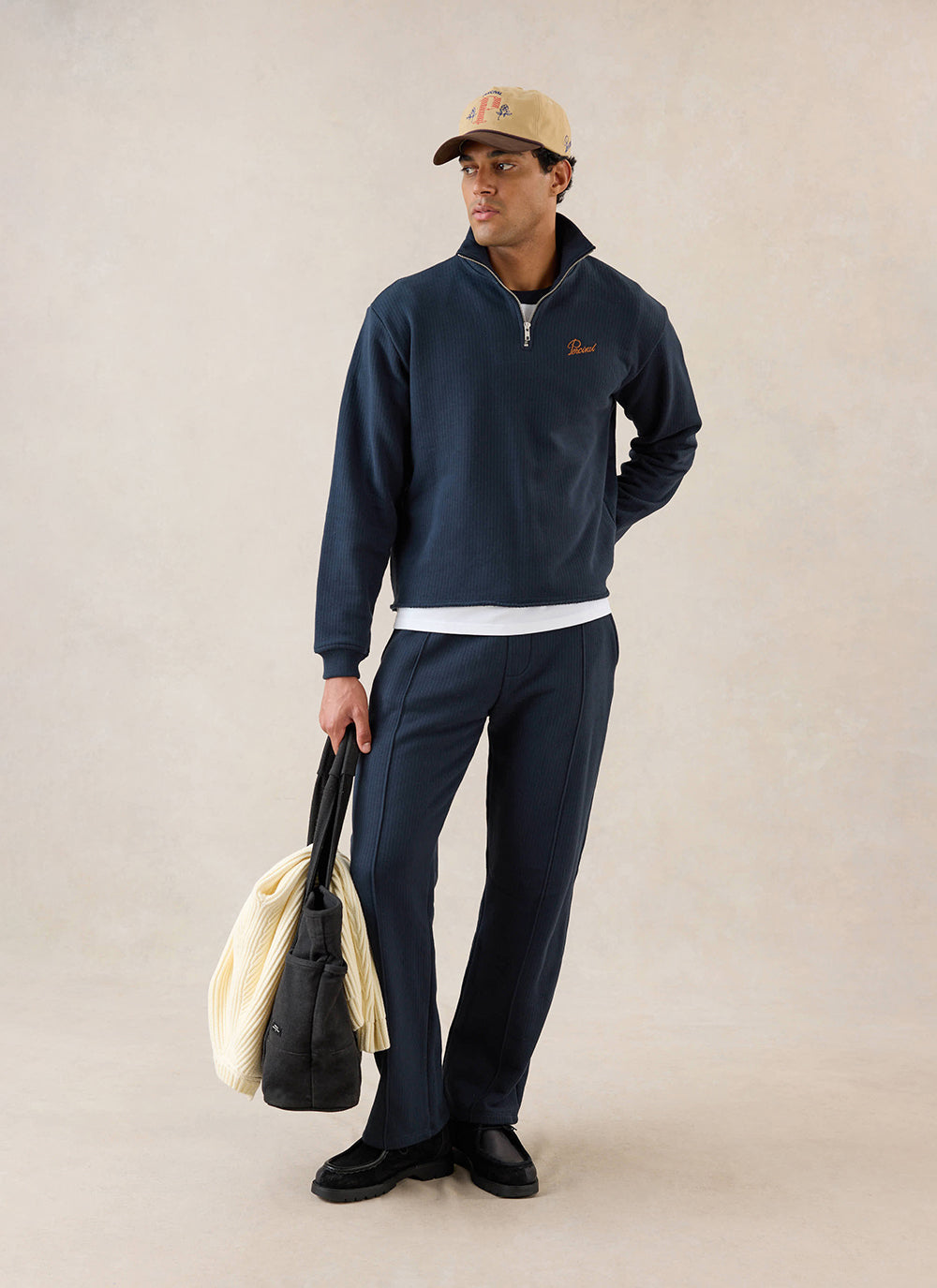 Conrad Funnel Neck 1/4 Zip Jumper - Navy Cotton - Percival