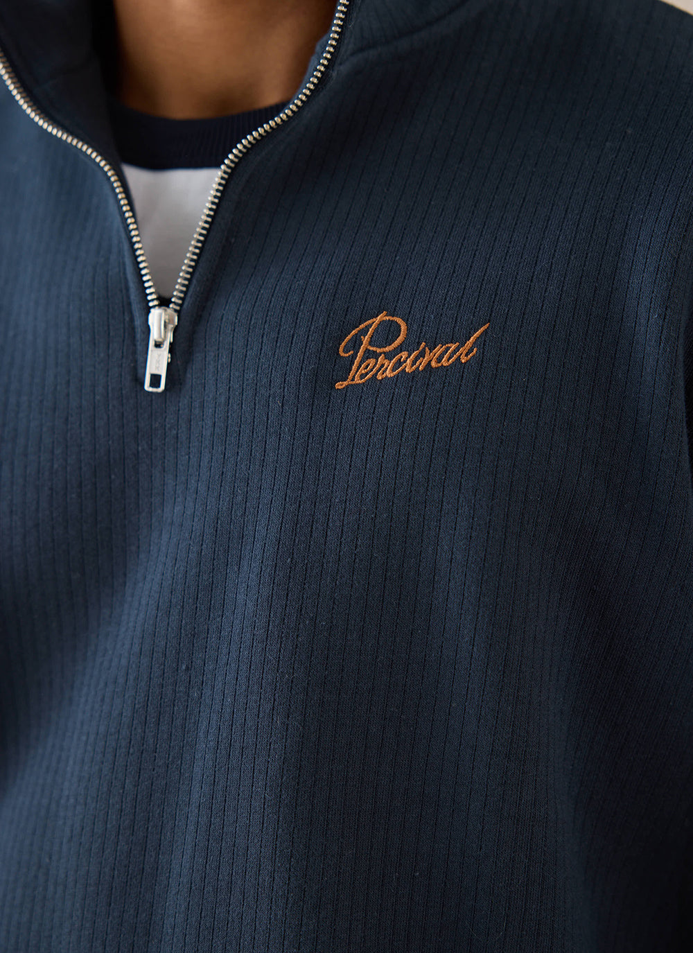 Conrad Funnel Neck 1/4 Zip Jumper - Navy Cotton - Percival