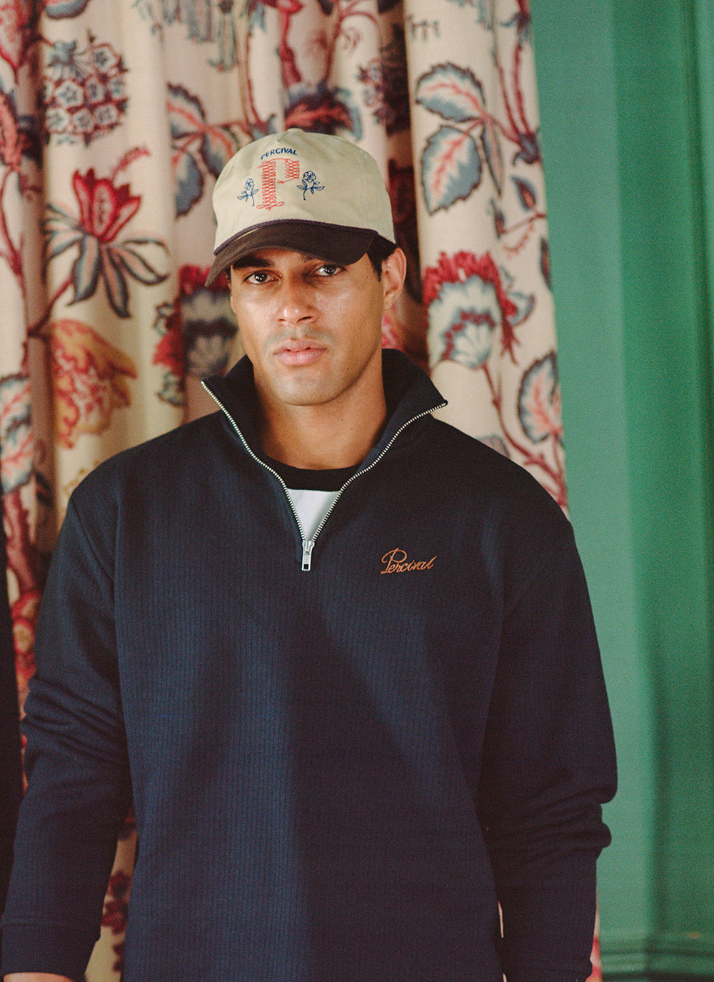 Conrad Funnel Neck 1/4 Zip Jumper - Navy Cotton - Percival