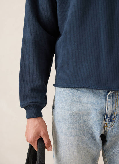 Conrad Funnel Neck 1/4 Zip Jumper - Navy Cotton - Percival