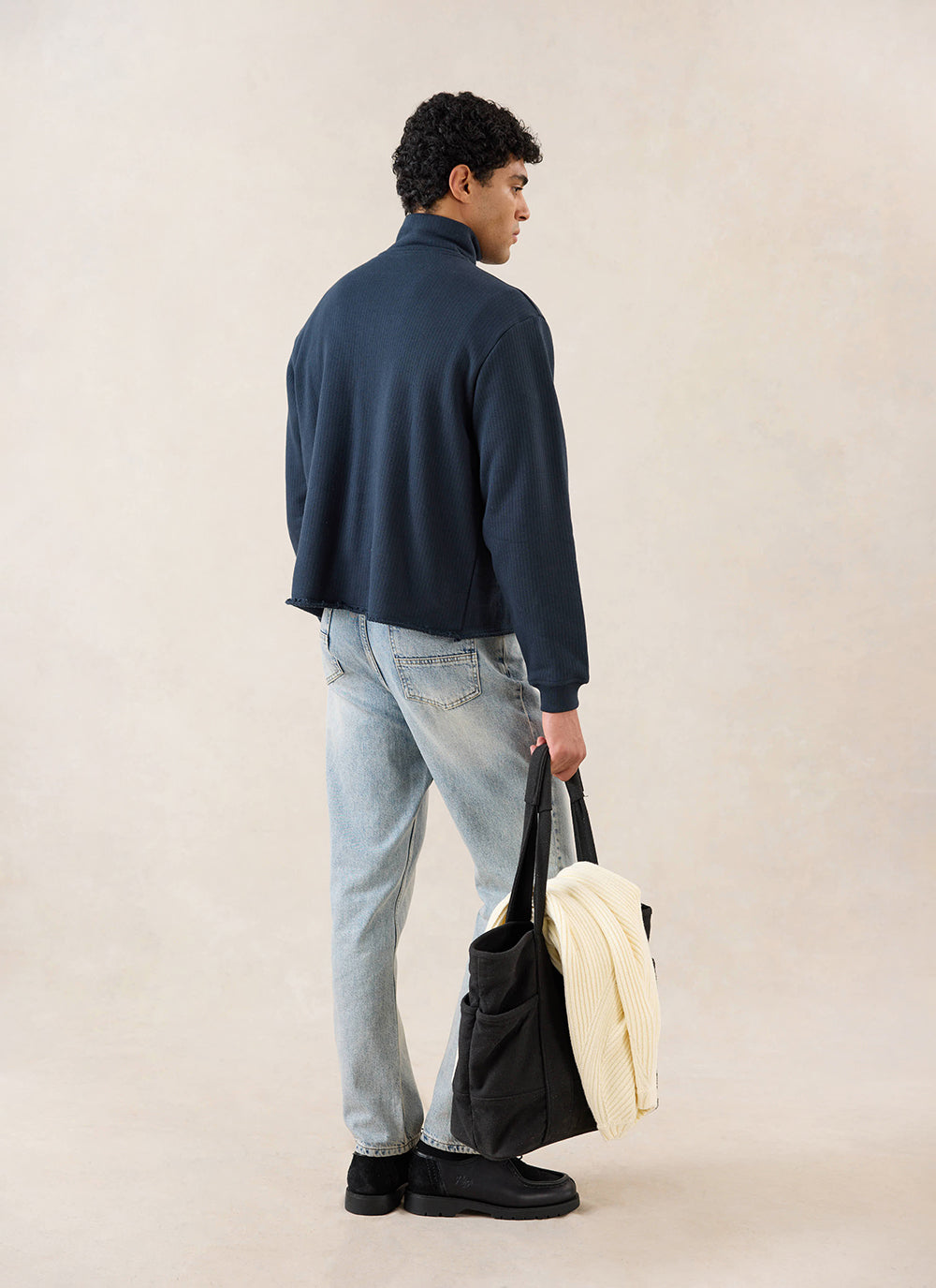 Conrad Funnel Neck 1/4 Zip Jumper - Navy Cotton - Percival