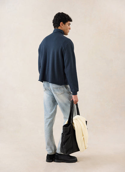 Conrad Funnel Neck 1/4 Zip Jumper - Navy Cotton - Percival