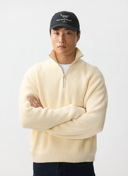 Men's Quarter Zip Knit Jumper - Cotton - Cream
