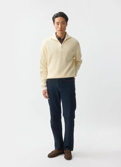 Men's Quarter Zip Knit Jumper - Cotton - Cream