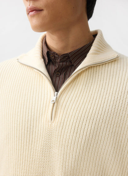 Men's Quarter Zip Knit Jumper - Cotton - Cream