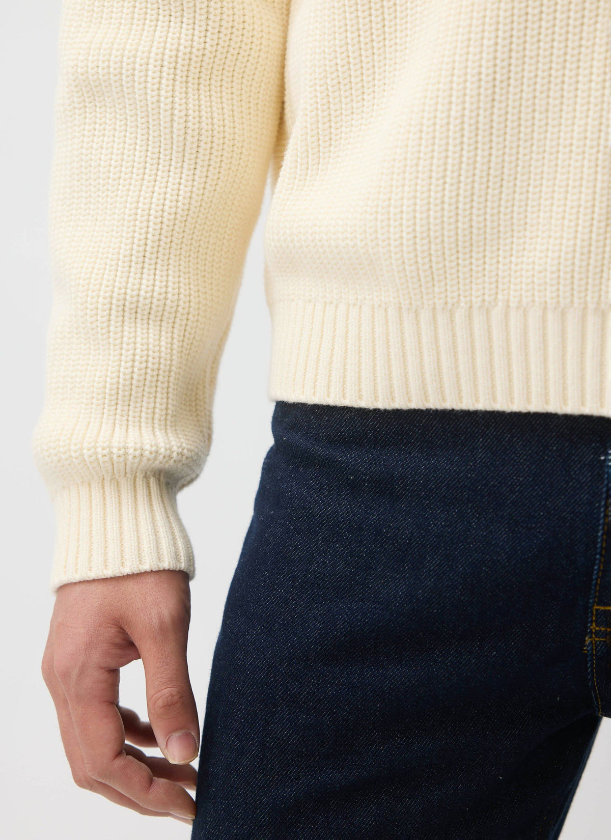 Men's Quarter Zip Knit Jumper - Cotton - Cream