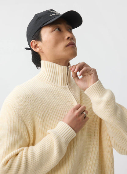 Men's Quarter Zip Knit Jumper - Cotton - Cream