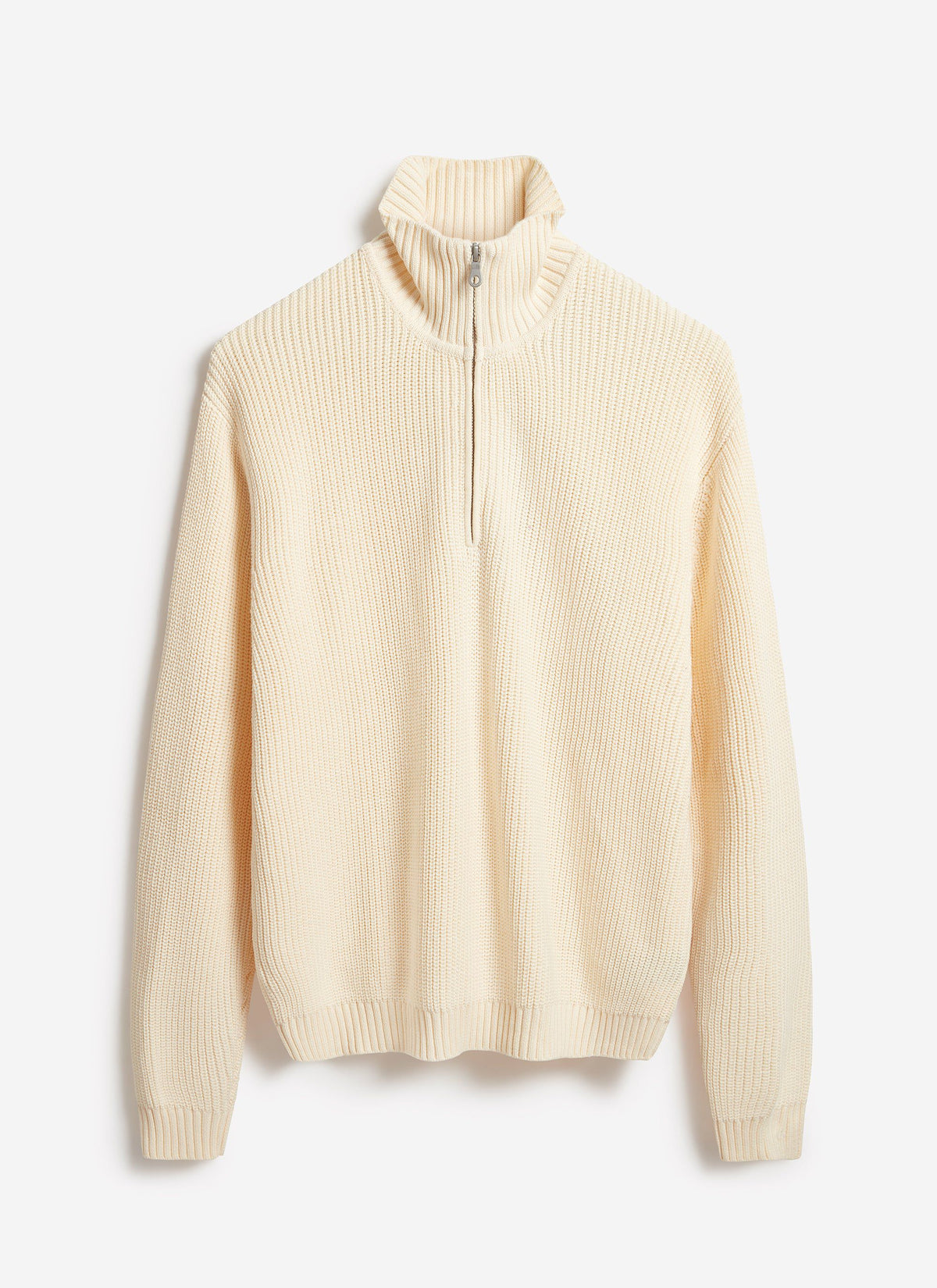 Men's Quarter Zip Knit Jumper - Cotton - Cream