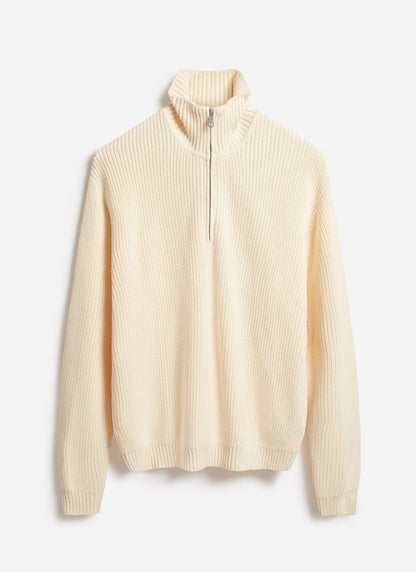 Men's Quarter Zip Knit Jumper - Cotton - Cream