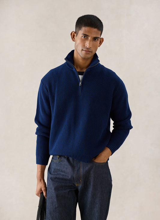 Meyer Boxy Quarter Zip - Navy Cotton - Percival