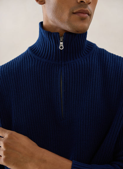 Meyer Boxy Quarter Zip - Navy Cotton - Percival
