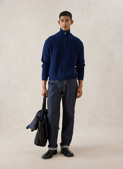 Meyer Boxy Quarter Zip - Navy Cotton - Percival