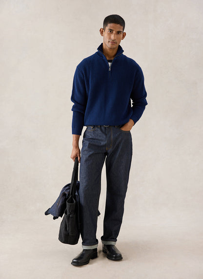 Meyer Boxy Quarter Zip - Navy Cotton - Percival